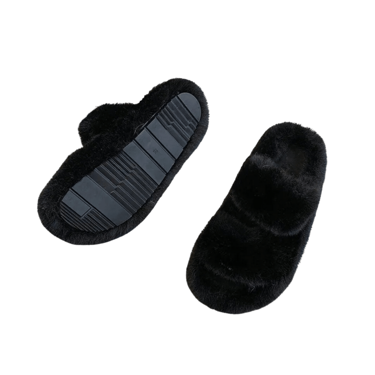 Leah - Double Strap Platform Faux Fur Slippers