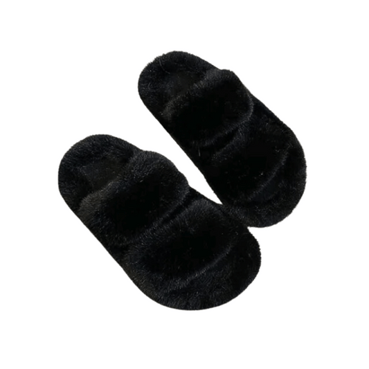 Leah - Double Strap Platform Faux Fur Slippers